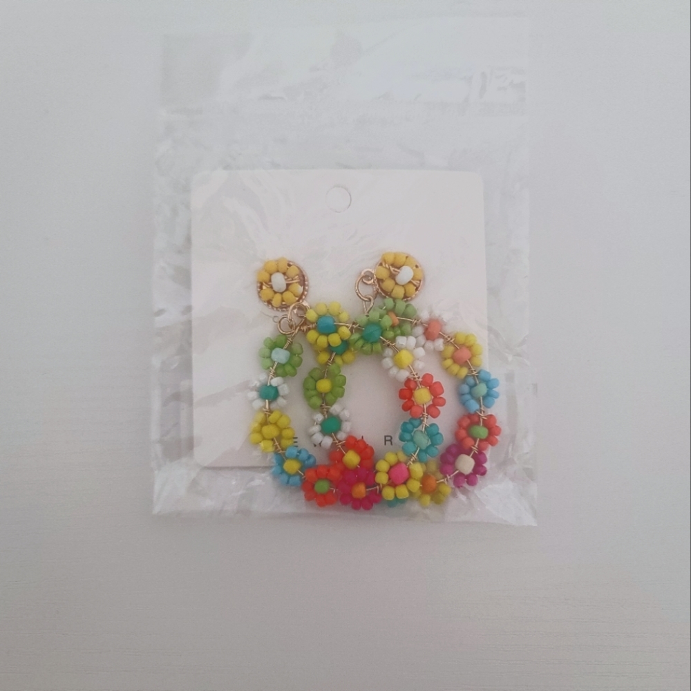 Colorful, flower, earrings, teardrop